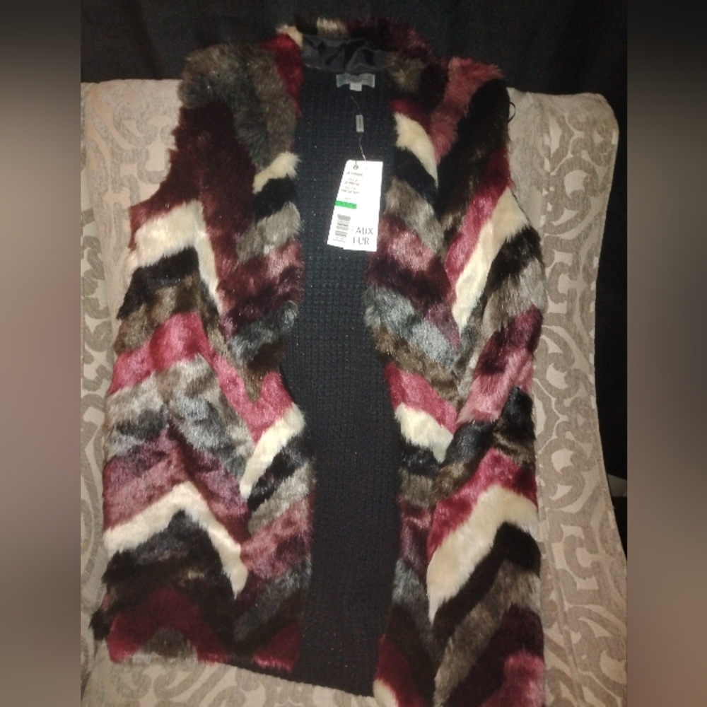 JOSEPH ABBOUD  =  FAUX FUR SLEEVELESS CARDIGAN WOMEN'S SIZE LARGE